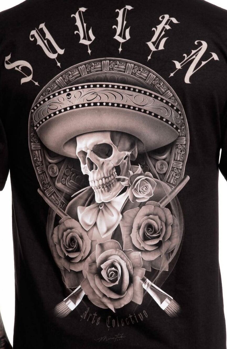 Sullen Art Collective Sicarios T-Shirt Men's L Black Skull Tattoo NWT